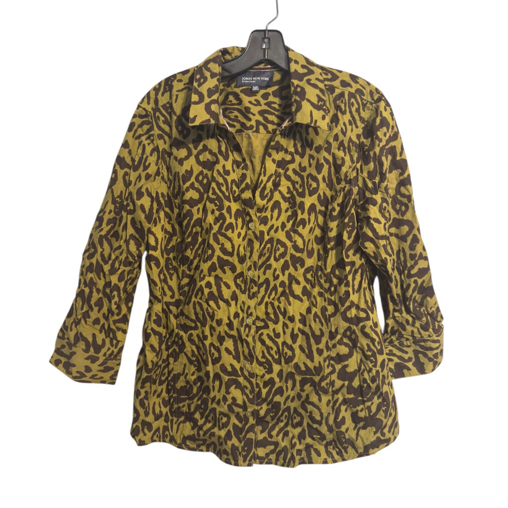 Jones New York Leopard Cotton Button Up Top XL